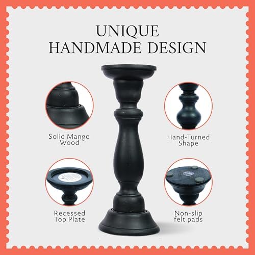Mela Artisans Tuli Mango Wood Candle Holders - Matte Black, Set of 3 - Image 6