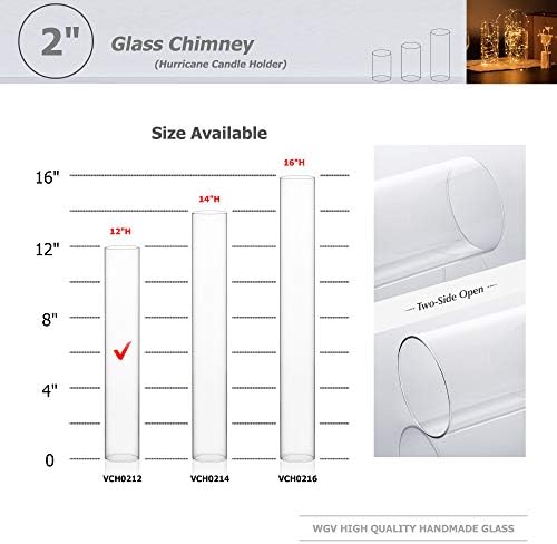 WGVI Hurricane Candle Holder Sleeve, Wide 2", Height 12", Clear Glass Cylinder Candleholder, Chimney Tube, Open Ended Candle Shade, 6 Pieces Bulk (VCH0212) - Image 3