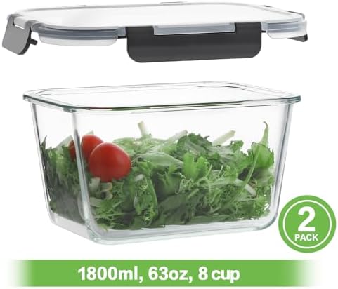 4 Pieces 63oz Large Glass Food Storage Containers with Lids for Meal Prep - Image 3