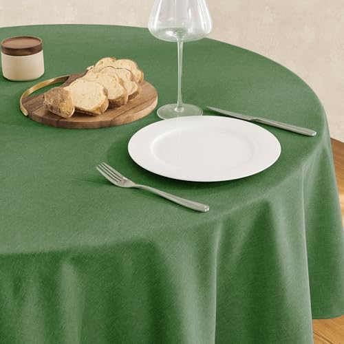 Veblandy Faux Linen Round Tablecloth 60 inch, Table Cloth Wrinkle Free Decorative Fabric Waterproof Table Cover for Dining/Party/Buffet/Wedding, Green by Veblandy