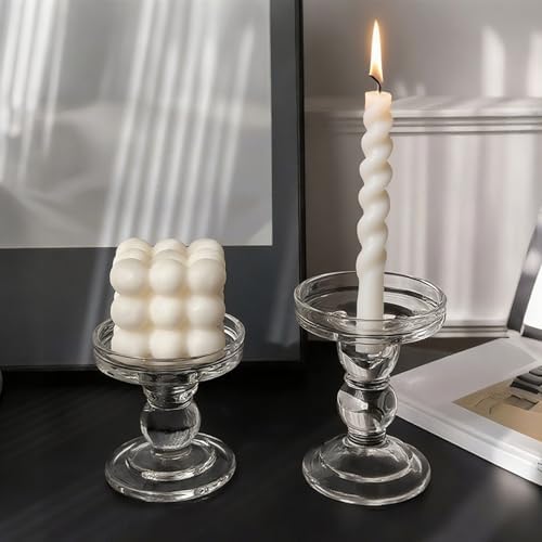 Okllen Set of 6 Glass Candle Holders, Clear Pillar Taper Candlestick Crystal Tealight Candle Holder Stand for Dinner Table, Wedding Centerpieces, Living Room, Home Decor - Image 5
