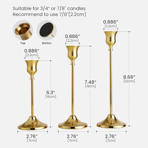 Brass Gold Candle Holders Rustproof Taper Candlestick Holders for Holiday Party Table Centerpiece Wedding Fireplace Mantel Housewarming Gift,10 Sets(30 Pcs) - Image 2