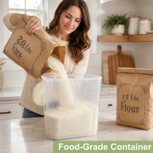 Large Rice Storage Container 15-20 Lbs, Tall Flour Container Dry Food Bin - Image 4