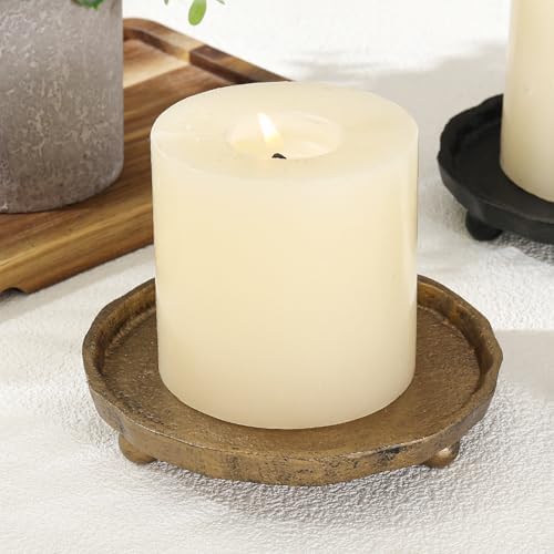Vintage Cast Iron Pillar Candle Holder Plate, Rustic Brass Candle Tray - Image 5