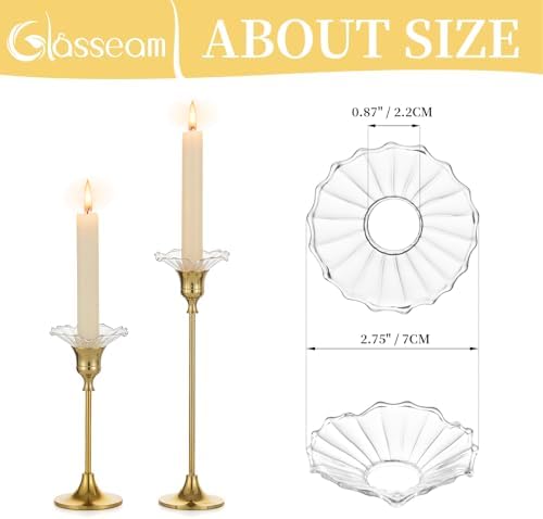 Glasseam Glass Bobeches for Candlestick, 12Pcs Ribbed Candle Drip Protector - Image 5