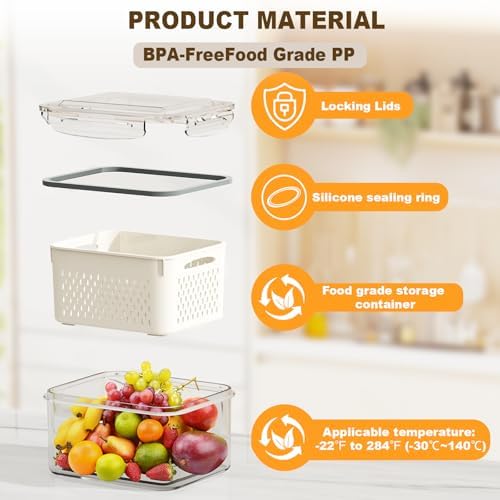 Dayacoco Fruit Storage Containers for Fridge 4 Pcs with Drain Basket - Image 3