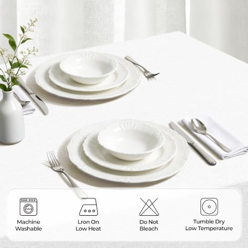 Decorelia Faux Linen Tablecloth for Dining Room, 60 x 104 Inch White - Image 3