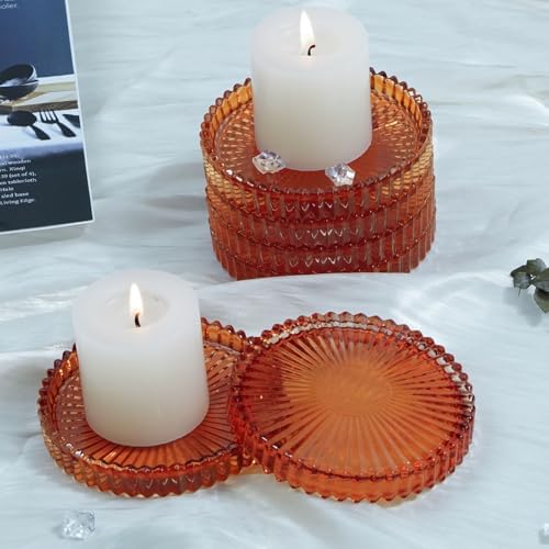 Glass Candle Tray 6 Pack Round Candle Holder Plates Candleholders,Amber - Image 3