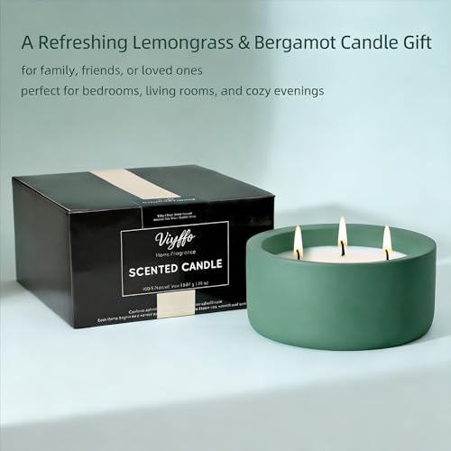 Viyffo 20oz Large Scented Candle - Lemongrass & Bergamot, 3 Wick Home Scented Candle for Women and Men, Non Toxic Soy Candle, Green Ceramic Jar, Luxury Home Fragrance, Room Décor & Birthday Gift - Image 6