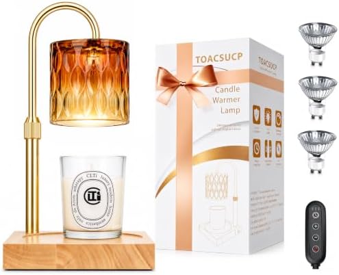 TOACSUCP Candle Warmer Lamp with 3 Bulbs, Adjustable Height Dimmable Candle Warmer with Timer, Compatible with Large Jar Candles, Candle Lamp with Charming Gift Box Ribbon for Her/Him (Amber Orange) by TOACSUCP