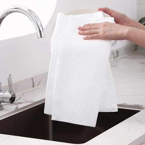 Homaxy 100% Cotton Oversized Waffle Weave Kitchen Towels 6-Pack, White - Image 4