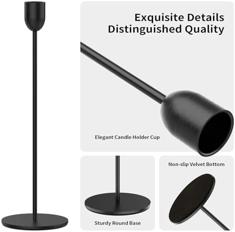 ChefBee 3PCS Black Tall Taper & Pillar Candle Candlestick Holder - Image 3
