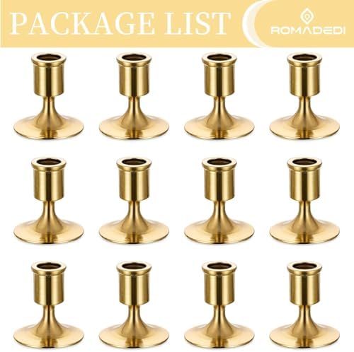 Romadedi Gold Candlestick Candle Holders for Taper, 12 PCS Gold Brass Color Candle Stick Candle Holder for Table Centerpiece, Wedding Reception, Festive Christmas Mantel Decoration or Home Decor - Image 6