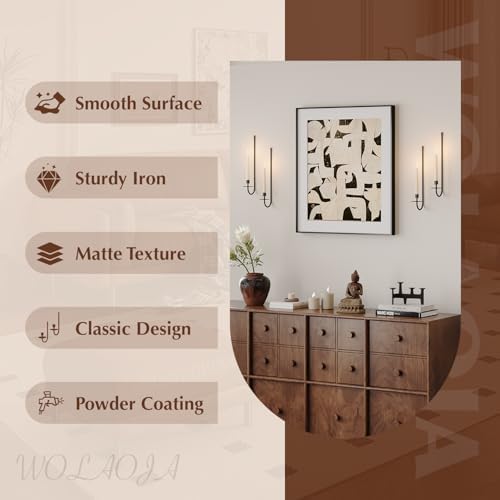 Metal Wall Candle Sconce Holder Set of 4 Wall Mount Candle Holder Pillar Holder Black Modern Wall Candle Sconces Hanging for Living Room Farmhouse Fireplace Wedding - Image 3