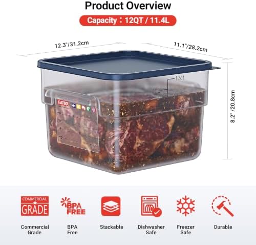 2 Pack 12 QT Commercial Food Storage Containers with Lids, BPA-Free Translucent Square Containers with Handles for Flour, Dough Rising, Rice and Bulk Ingredients - Image 2