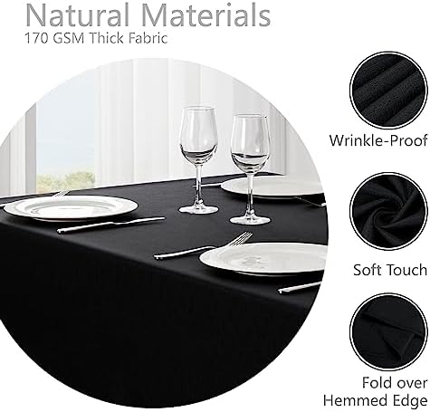 Veblandy Rectangle Tablecloth Waterproof 60x144 inch Linen Textured Table Cloth Stain and Wrinkle Resistant Washable, Decorative Fabric Table Cover for Dining, Party and Camping, Black - Image 3
