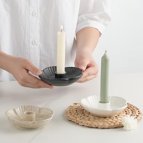 Ceramic Taper Candle Holder, 4.72 in Polished Round Base Tray - Image 3