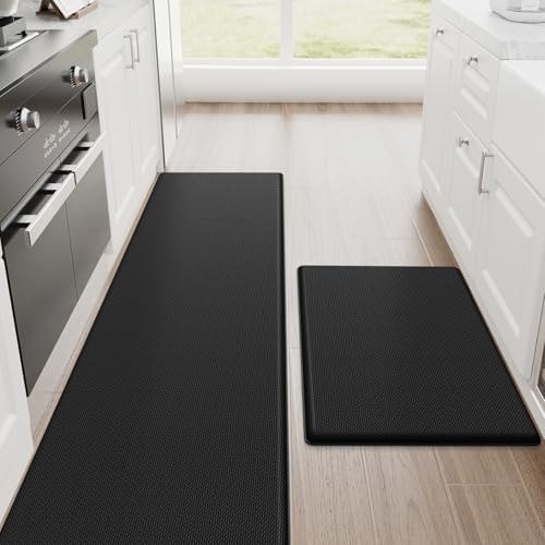 StepRite Kitchen Mats for Floor, 2-Piece Anti-Fatigue Kitchen Rugs, Black by Bringcushiontoyourlife
