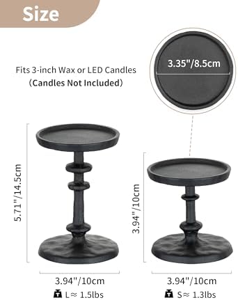 NUPTIO Pillar Candle Holder Black: Solid Cast Iron Candle Stand - Image 4