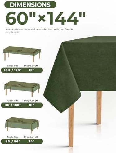 Decorelia Waterproof Table Cloth for 10ft Rectangle Table, Outdoor Spillproof Wrinkle Free Tablecloth for Banquet, Christmas, Thanksgiving,Easter (Oblong, 60 x 144 Inch (12-14 Seats), Dark Green) - Image 4