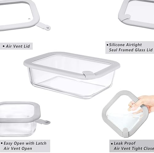 Glass Food Containers with Glass Lid, Microwave Safe Food Storage Container Set, 2 Pack of 50oz, Large Size Airtight Storage Set with Leak Proof Lids, Meal Prep Containers - Image 2