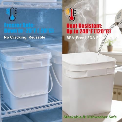 Square Clear Plastic Bucket Set - 4 Packs Airtight Storage Containers with Pressure Lids & Handle, Food Grade for Home & Outdoor (White, 1.3 gal) - Image 4