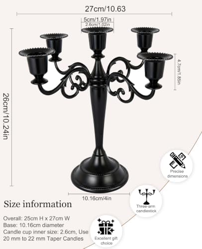Black Candelabra Halloween 5 Arm Matte Gothic Taper Candle Holder - Image 2