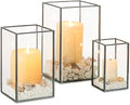 NUPTIO Glass Hurricane Candle Holder: 3 Pcs Black Lanterns Geometric Pillar Candles Holder Decorative Lantern Centerpiece for Outdoor & Indoor Halloween Holiday Fireplace Decor 8.1 & 6.5 & 4.7 inch by Nuptio