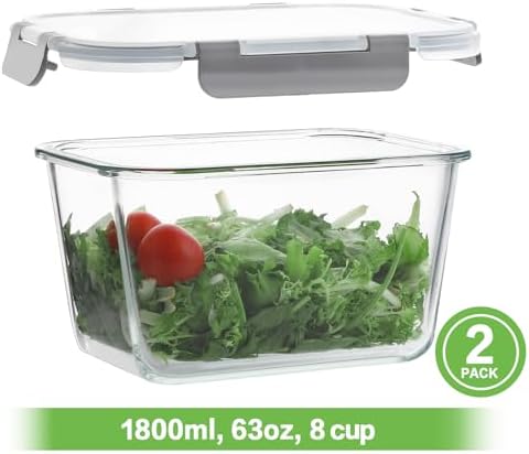 4 Pieces 63oz Large Glass Food Storage Containers with Lids for Meal Prep - Image 3