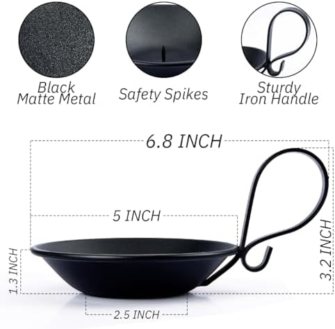 Matte Black Iron Pillar Candle Holder, Handle & Safety Spike - Image 2