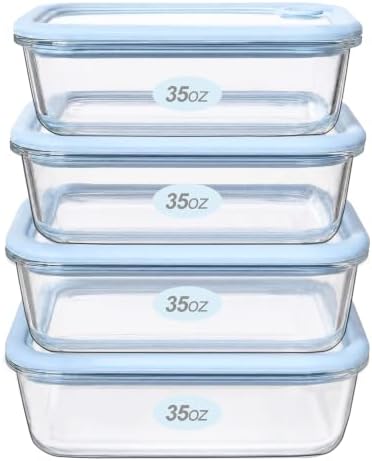 Glass Food Storage Containers with Silicone Glass Lids, 6 Pack Square Airtight Meal Prep food container, Leakproof Borosilicate Glass Bowls Set, Microwave, Oven, Freezer & Dishwasher Safe by Eco-Evo