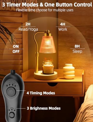 Candle Warmer Lamp for Jar Candles, Height Adjustable & Dimmable with 2/4/8H Timer, 2 * 50W Halogen Wax Melter Warmer for Home Office Décor, Flameless & Smokeless, Gift for Women Mom,Pomegranate Red - Image 4