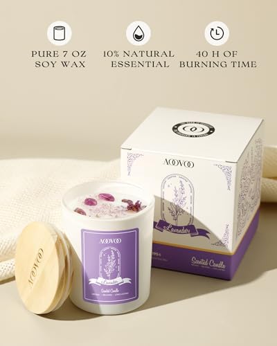 AOOVOO Lavender Scented Candles for Women - Aromatherapy Candle with Crystals Inside, 7oz Soy Candles for Home Scented, Birthday Gifts Mothers Day Candle for Women Mom - Image 2