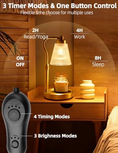 Candle Warmer Lamp for Jar Candles, Height Adjustable & Dimmable with 2/4/8H Timer, 2 * 50W Halogen Wax Melter Warmer for Home Office Décor, Flameless & Smokeless, Gift for Women Mom,Gold-Clear - Image 4