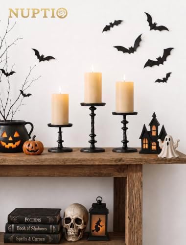 NUPTIO Black Candle Holders for Pillars: Cast Iron Candle Stand Set of 3 - Image 2