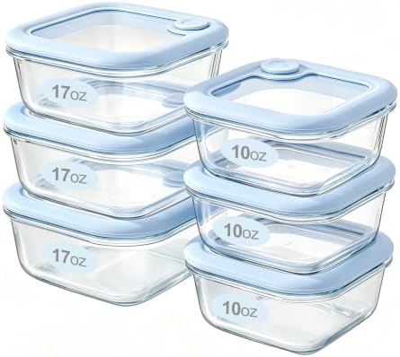 Glass Food Storage Containers with Silicone Glass Lids, 6 Pack Square Airtight Meal Prep food container, Leakproof Borosilicate Glass Bowls Set, Microwave, Oven, Freezer & Dishwasher Safe by Eco-Evo