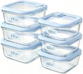 Glass Food Storage Containers with Silicone Glass Lids, 6 Pack Square Airtight Meal Prep food container, Leakproof Borosilicate Glass Bowls Set, Microwave, Oven, Freezer & Dishwasher Safe by Eco-Evo