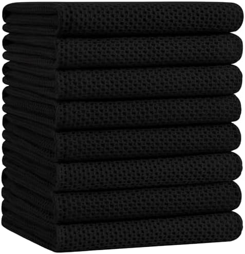 Homaxy 100% Cotton Oversized Waffle Weave Kitchen Towels 8-Pack, Black by Homaxy