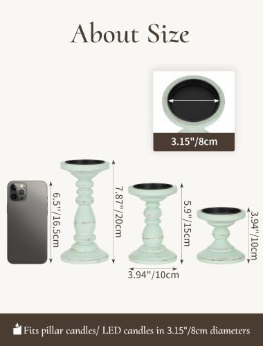 Wood Pillar Candle Holder: Distressed Sage Green Candle Stand - Image 6