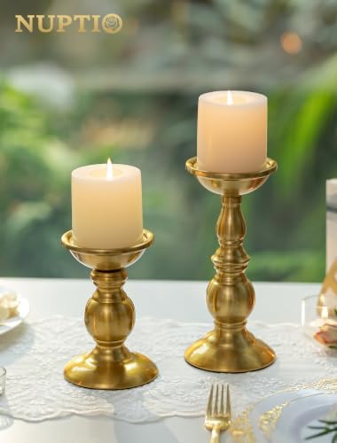 NUPTIO Gold Candle Holder for Table: Tall Brass Stand for 3" Pillars - Image 4