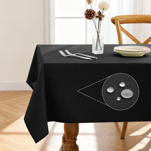 Pureegg Rectangle Linen Tablecloth Waterproof & Stain Resistant, Wrinkle-Free Table Cloth Adds Elegance and Protection, Ideal for Dining, Party, Wedding and Outdoor, 52 x 70 Inch, Black by Pureegg