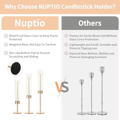 NUPTIO Hurricane Candle Holder for Candlestick, 6 Pcs Gold Candle Holders - Image 5