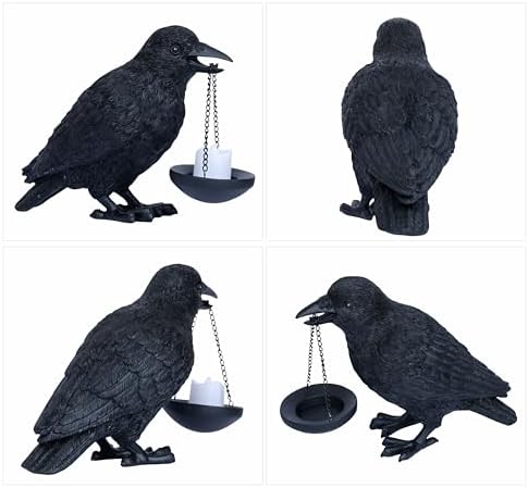 Dlfghos Gothic Home Decor Raven Lamp Tealight Candle Holder Halloween Decorations Indoor Fake Crow Light Holder Resin Black Bird Statue for Living Room Fireplace Entrance Holiday Spooky Ornaments - Image 6