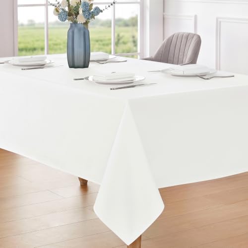 Veblandy 2 Pack Rectangle Tablecloth, 60x120 inch, Water Resistant Wrinkle Free Linen Textured Table Cloth Washable, Decorative Fabric Table Cover for Dining, Party and Camping, White - Image 2