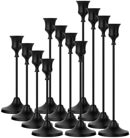 4 Sets(12 Pcs) Black Tapered Candle Holder,Candlestick Tall Metal Candlestick Holders for Table Centerpiece Home Decor for Wedding Fireplace Mantel Housewarming Gift Fits 3/4 Inch Thick Candles by Unknown