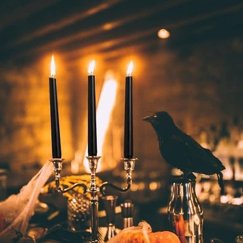 WPONSZU Set of 14 Black Taper Candles, 7-8 Hours Burn Time, Unscented, Smokeless and Dripless, 4/5 x 10 Inch Dinner Candle Set for Halloween,Household, Wedding, Party and Home Décor Candlesticks - Image 4