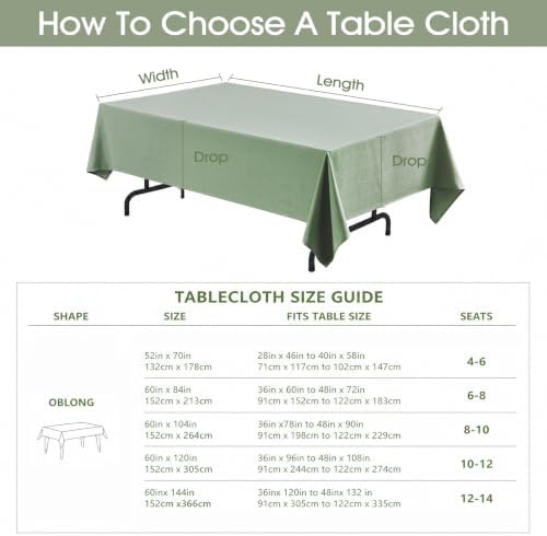 Veblandy Rectangle Tablecloth Linen Textured Waterproof & Stain Resistant Table Cloth Wrinkle Free Decorative Fabric Farmhouse Table Cover for Dining/Party/Buffet/Wedding, 60 x 144 Inch, Sage Green - Image 6