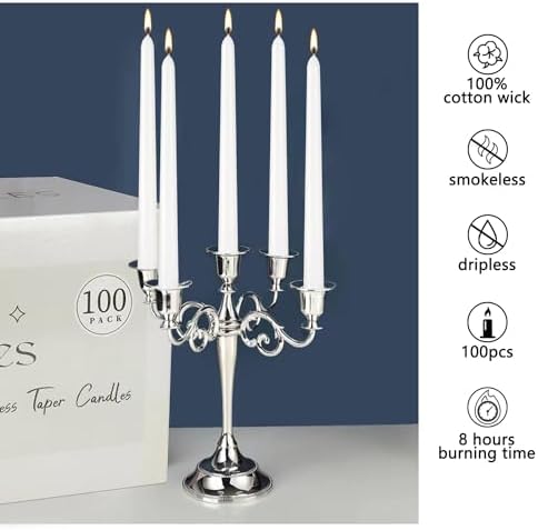 YOROXRG 100Pack White Taper Candles, 7-8 Hours Burn Time, Unscented, Smokeless and Dripless, 0.75 x 10 Inch Dinner Candle Set for Household, Wedding, Party and Home Décor Candlesticks - Image 6