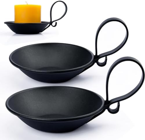 2-Pack Matte Black Iron Pillar Holders, Handle, Flat Base by Aglary