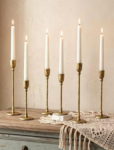 NUPTIO Gold Taper Candle Holders: Tall Brass Candlestick Holder Set of 6 by Nuptio
